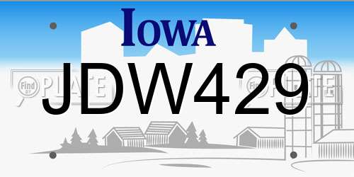 JDW429 Iowa License Plate