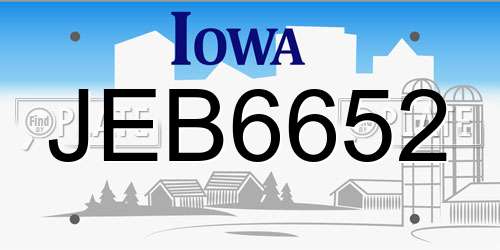 JEB6652 Iowa License Plate