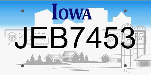 JEB7453 Iowa License Plate