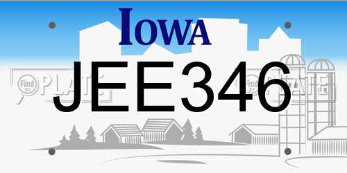 JEE346 Iowa License Plate