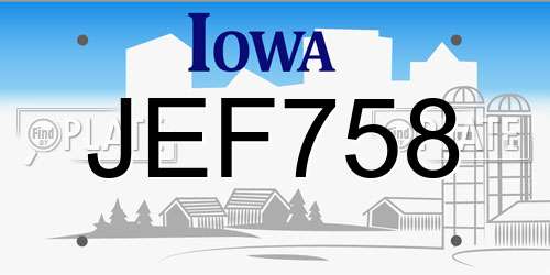 JEF758 Iowa License Plate