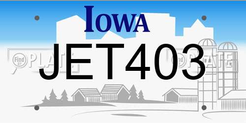 JET403 Iowa License Plate