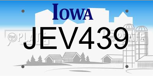 JEV439 Iowa License Plate