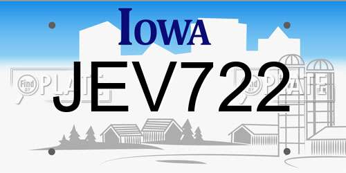 JEV722 Iowa License Plate