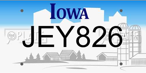 JEY826 Iowa License Plate