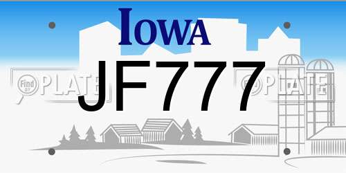 JF777 Iowa License Plate