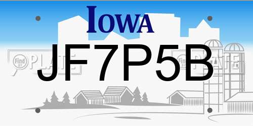 JF7P5B Iowa License Plate