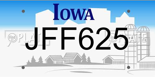 JFF625 Iowa License Plate