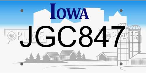 JGC847 Iowa License Plate