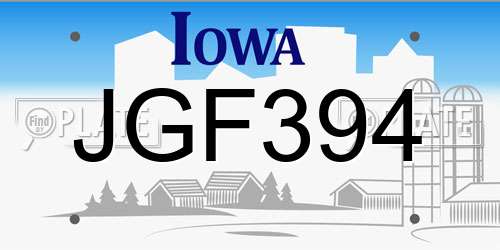 JGF394 Iowa License Plate