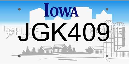 JGK409 Iowa License Plate
