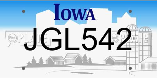 JGL542 Iowa License Plate