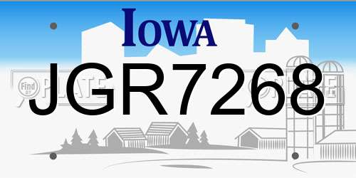 JGR7268 Iowa License Plate