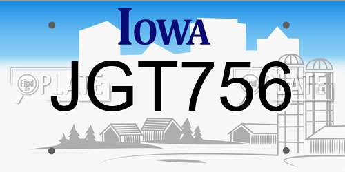 JGT756 Iowa License Plate