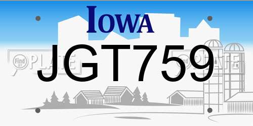 JGT759 Iowa License Plate