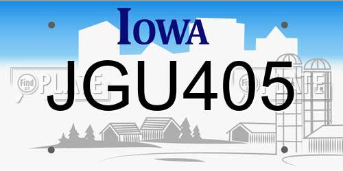 JGU405 Iowa License Plate