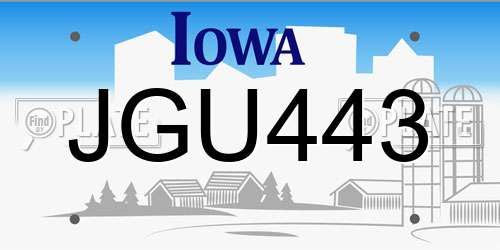 JGU443 Iowa License Plate