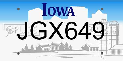 JGX649 Iowa License Plate