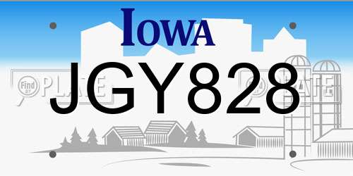 JGY828 Iowa License Plate