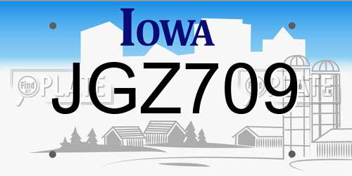 JGZ709 Iowa License Plate