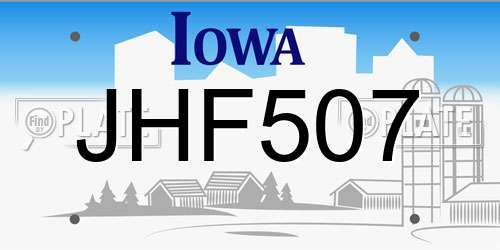 JHF507 Iowa License Plate