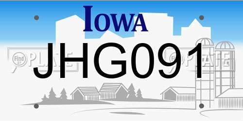 JHG091 Iowa License Plate