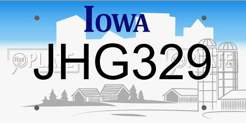 JHG329 Iowa License Plate
