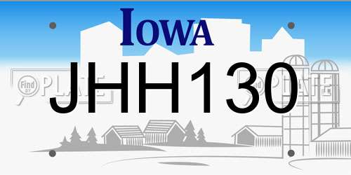 JHH130 Iowa License Plate