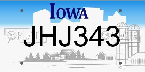 JHJ343 Iowa License Plate