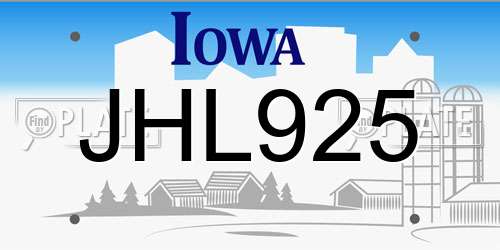 JHL925 Iowa License Plate