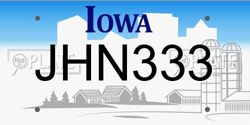 JHN333 Iowa License Plate