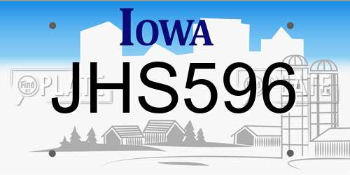 JHS596 Iowa License Plate