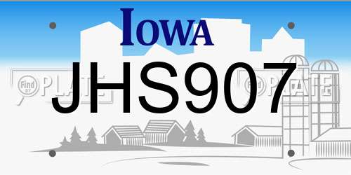 JHS907 Iowa License Plate