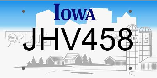 JHV458 Iowa License Plate
