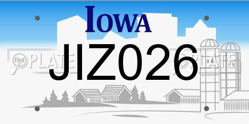 JIZ026 Iowa License Plate