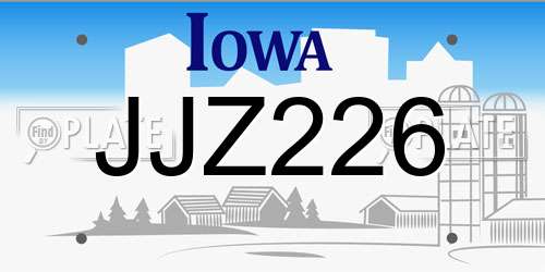 JJZ226 Iowa License Plate