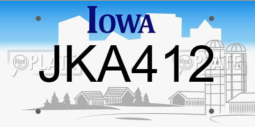 JKA412 Iowa License Plate