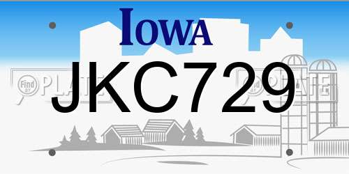 JKC729 Iowa License Plate