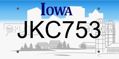 JKC753 Iowa License Plate
