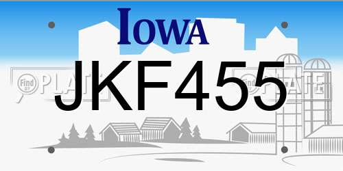 JKF455 Iowa License Plate