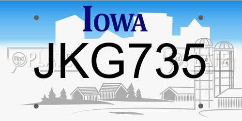 JKG735 Iowa License Plate
