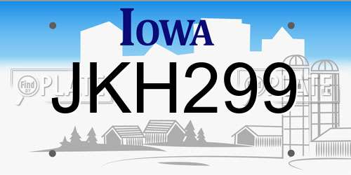 JKH299 Iowa License Plate