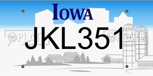 JKL351 Iowa License Plate
