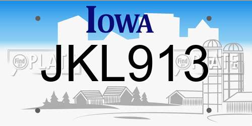 JKL913 Iowa License Plate