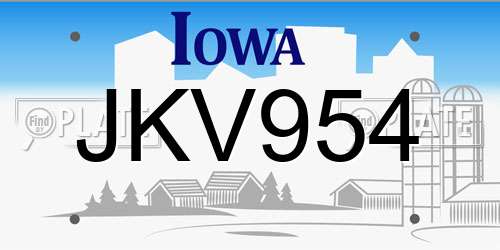 JKV954 Iowa License Plate