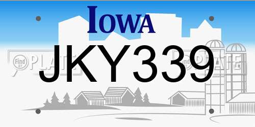 JKY339 Iowa License Plate
