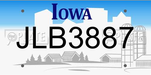 JLB3887 Iowa License Plate
