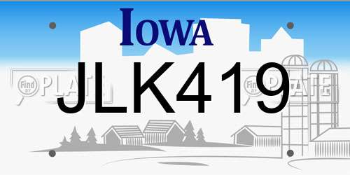 JLK419 Iowa License Plate