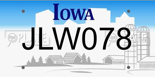 JLW078 Iowa License Plate