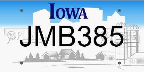 JMB385 Iowa License Plate
